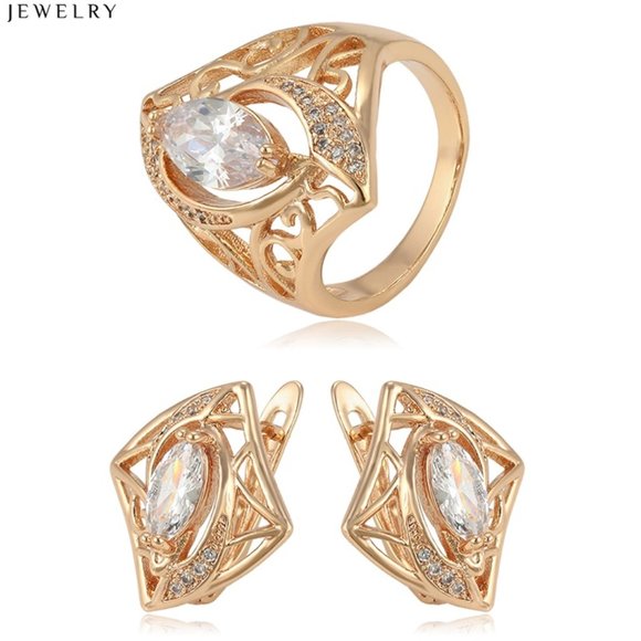Jewelry - Elegant CZ Earrings and Ring 18KGP Set